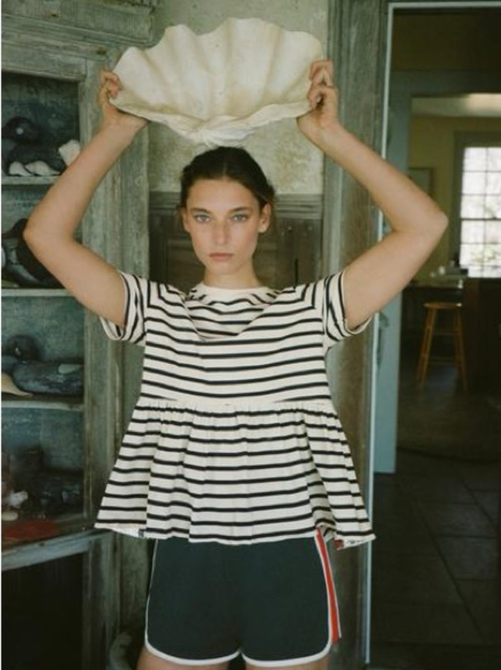 Zara Black and White Striped Peplum Tee